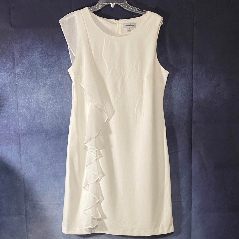 Shelby & Palmer Ivory Ruffle-Trim Sleeveless Mini Dress